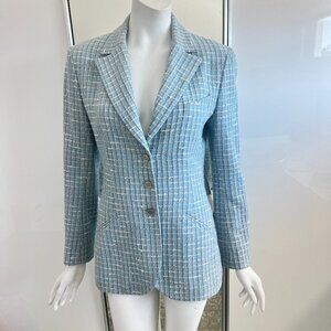 Chanel Boutique Blazer by Karl Lagerfeld Circa 1998 Blue Tweed SZ 40